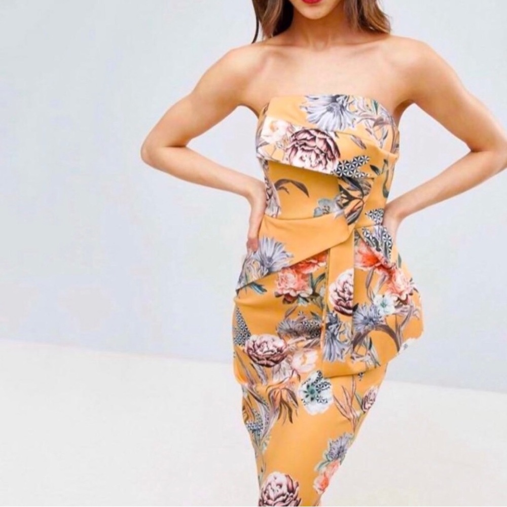ASOS Strapless Asymmetric Floral Bow Dress